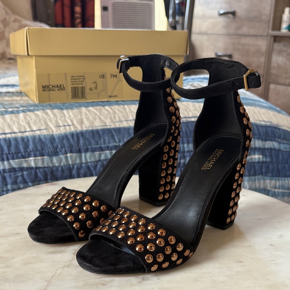 Michael Kors Black Heels with Gold Studs